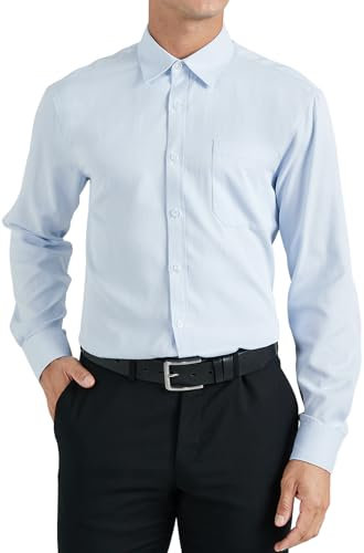 HISDERN Mens Shirts Long Sleeve Formal Light Blue Dress Shirt for Men Adult Smart Casual Regular Fit Easy Iron Business with Pocket M