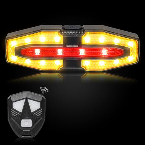 Feu Arrière de Vélo avec Clignotant, Indicateur de Vélo à Distance sans Fil Rechargeable USB Feux Arrière 5 Modes Feu Arrière de Vélo Étanche pour Stroboscope d'Avertissement de Casque de Cyclisme