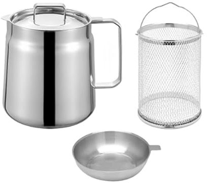 perfk Deep Fryer Set Deep Fryed Basket Multifunction Cookware Oil Draining Sieve Portable Oil Storage Jar Deep Fry Strainer, 1.5L