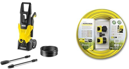 Kärcher K 3 - Idropulitrice ad Alta Pressione, 1600W, 120 bar Idropulitrice elettrica professionale & Kit di Raccordo per Idro, Tubo da 3/4, 10 m, Giallo/Nero