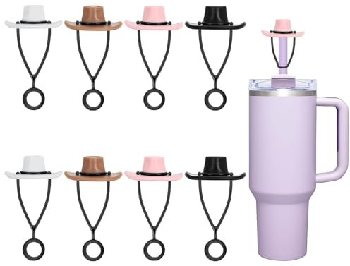 RAFIYU 8 Pcs Reusable Stanley Straw Lids, Cowboy Hat Straw Cover Lids for Stanley Cup Accessories, Dustproof Silicone Straw Lids for Stanley Insulated Cup 30 oz 40 oz, Stanley Cup Straw Topper
