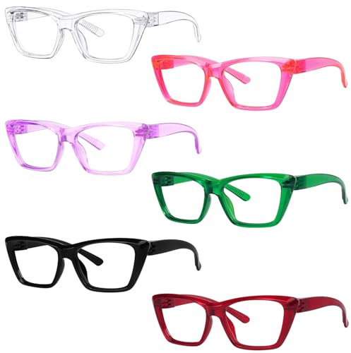 Eyekepper Cat Eye Lesebrille mit schraubenlosen Federscharnieren Metalless 6 Pack für Frauen große dicke Rahmen Leser +3,00