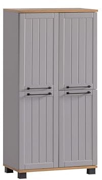 Schildmeyer Highboard Jelda 154235, platingrau/Eiche Landhaus Dekor, 59,8 x 32,6 x 116,9 cm