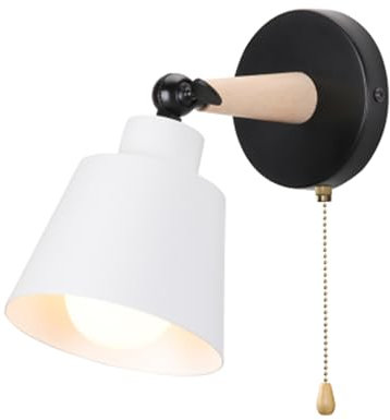 TOKTOP Applique Murale Intérieur avec Interrupteur, Vintage Lampe Murale E27 Bois Industrielle Luminaires Appliques pour Chambre Salon Couloir Blanc
