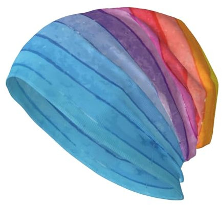 Bunte Regenbogen-Streifen-Beanie, Strickmütze für Damen und Herren, warm, bequem, atmungsaktiv, weiche Mütze für den Außenbereich, Schwarz , Einheitsgröße