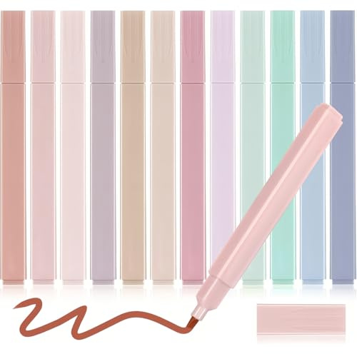 KOLZEMV 12 Farben Textmarker Pastell Highlighter Pen, Textmarker Stifte Aesthetic, Text Markers School Supplies, Marker Pastell für Journaling Note Nehmen Schulbüro Stationäre