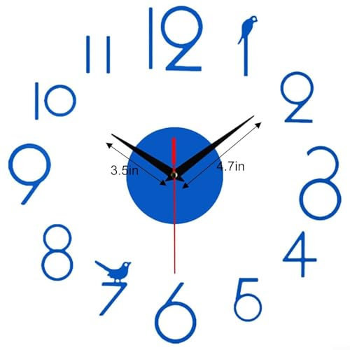 Elegante orologio da parete 3D senza cornice con numeri adesivi personalizzabili per la decorazione della casa (blu)