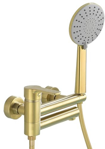 XJTNLB Robinet Mural Baignoire Or Brossé avec Douchette à 3 Modes Rotatif à 90° Mitigeur Monocommande Bain Douche en Laiton