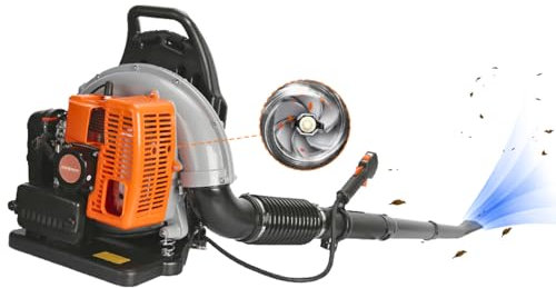 Petrol Leaf Blower, 665CFM 2-Stroke Engine Backpack Leaf Blower Petrol, 63CC Garden Blower, 1.7L Tank Leaf Blower Snow Blower for Lawn Care Shipping from UK (Orange 1)