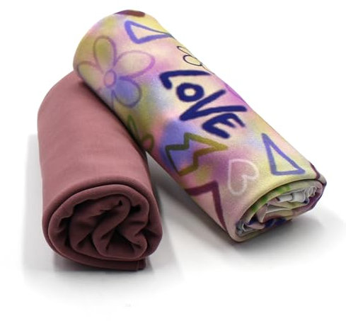 VmG-Store Jerseystoff Set farblich abgestimmt Design + Uni je 0,5mx1,5m 95% Baumwollstoff 5% Elasthan Tex Standard 100 (Graffiti Light Pink + Alt Lila Set23)