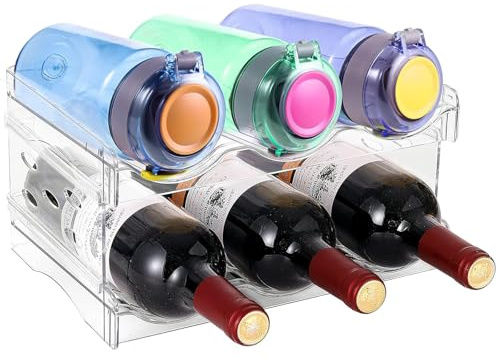 2 Couches Casier Bouteilles Vin Empilable, Organisateur Bouteille Eau Frigo, Porte Rangement Bouteille Plastique Transparent, Range Bouteille Multifonctionnel pour Armoire Cuisine, Réfrigérateur