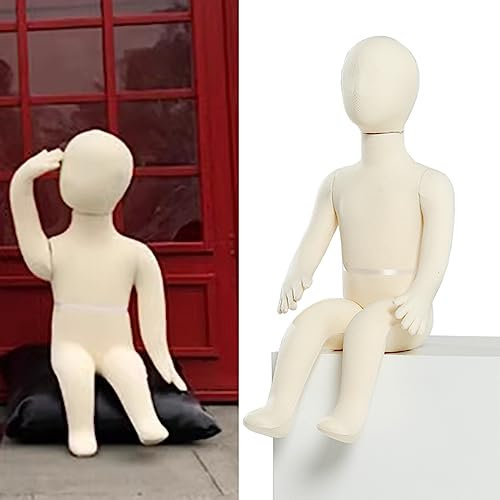 MYUYEE Ganzkörper-Schaufensterpuppe für Kinder im Alter von 1–9 Jahren sitzende Pose ansteckbare Schaufensterpuppe Torso Unisex Kind Kleinkind für,Weiß - 7 Jahre alt