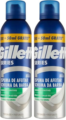 Gillette Serie Beruhigender Rasierschaum mit Aloe Vera für Herrenrasierer, 250 ml (Packung mit 2)