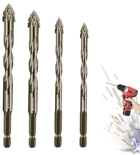 4-Schneidiger Sägezahn-Exzenterbohrer, 2025 Neuest Sägezahnbohrer 4-Teiliges Set, 6/8/10/12 Mm Bohrer Set, Für Porzellan, Fliesen, Beton, Ziegelwand, Glas, Spiegel, Kunststoff Und Holz (A-4PCS)