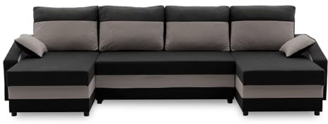 Mebligo ECKSOFA U MIT SCHLAFFUNKTION Sparta Schwarz/Grau