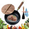 Vgpbphj Japanese Iron Pan, Uncoated Cast Iron Frying Pan with Wooden Lid, Hand-Forged Cast Non Stick Pot, for High-Heat Frying, Multiple Uses Big Belly Pot for Stoves, Induction Hobs (with lid, 30cm)