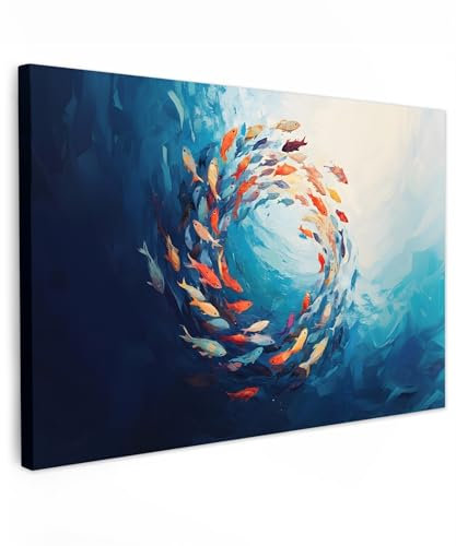MuchoWow© Leinwand Bilder Groß 120x80 cm XXL Wanddeko Wohnzimmer Aesthetic Room Decor Deko Zimmer Wandbilder Modern Bild auf Leinwand Meer - Fische - Farbenfroh - Dynamisch