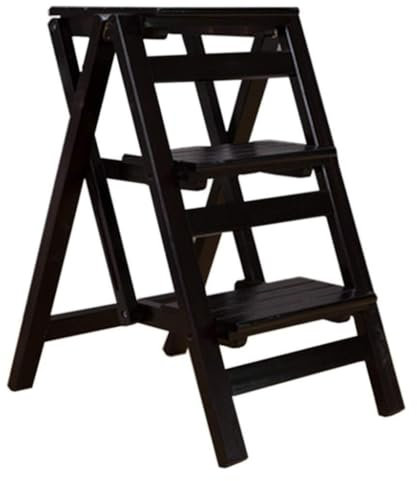 Sgabello pieghevole, scala in legno a 3 gradini con design allargato, per casa, giardino e ufficio, soluzione facile da riporre