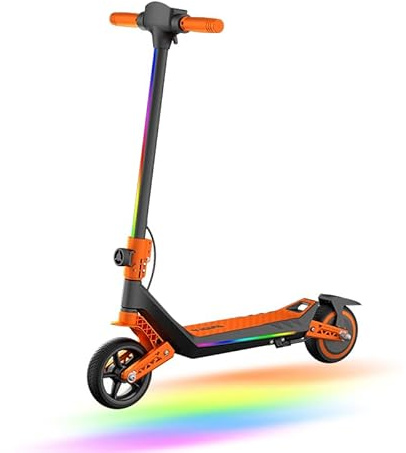 KHHK Elektroroller für Kinder 6-12 Jahre, 6,5 Faltbarer Kinderroller mit Federdämpfung vorne und hinten, Höchstgeschwindigkeit 16 km/h, Reichweite 10-12 km, geeignet für Mädchen und Junge (Orange)