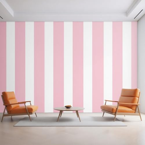 Vertical Stripes Wallpaper for Living Room, Pink White Stripe Photo Wallpaper for Bedroom 450x315 cm, Non-Woven Wall Mural, Home Decor D&O82