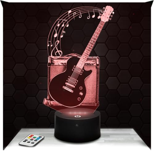 Lampephoto.fr - Lampe E-Gitarre 3D Nachtlicht Musikinstrument | Made in France, Sockel & Größe wählbar, dimmbar, Batterie/USB, HD-Lasergravur, Geschenk für Sie & Ihn