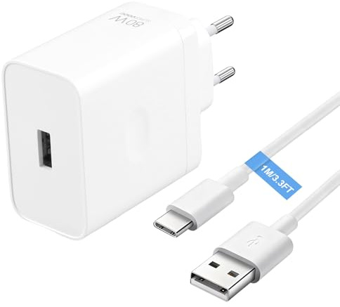 Chargeur 80W pour Oppo Super Vooc avec Câble USB-C 1M pour Oppo,OnePlus et Realme Charge Ultra Rapide Compatible avec Find X5 Pro X3 Neo Reno 11 10 8T OnePlus 12 11 Nord 2T Sécurité Intelligente