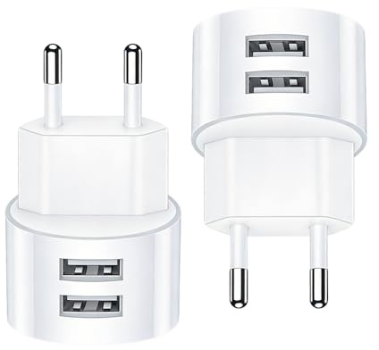 Lot de 2 mini adaptateurs de prise USB plat 2 ports USB 5 V 2,1 A Compatible avec iPhone/Samsung/Huawei pour prises IP44, enrouleurs de câble, smartphones, tablettes, appareils photo, batterie externe