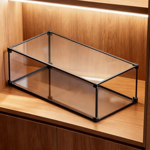 Acryl Vitrine Klarsichtvitrine für Modelleisenbahnen mit Aluminiumrahmen, Große, Längliche Acrylboxen für Sammlerstücke, Figuren, Modellautos, Thekenvitrine(40x25xH30cm/16x10x12in)