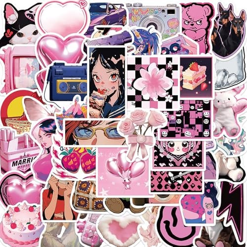 Vintage Aufkleber, Sticker Aesthetic für Wasserflaschen, Scrapbooking, Laptops,Wasserfeste Vinyl Aufkleber für Kinder Mädchen Jugendliche (Downtown Y2K-50 Stück)