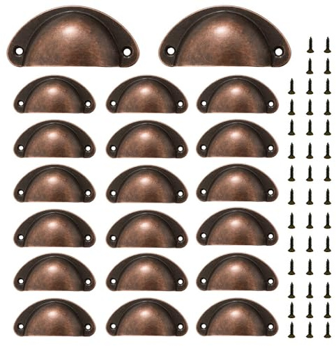 ONEBO 20 pièces Poignée Coquille Rétro, Tiroir Poignée, Poignee de Meuble Vintage Bouton de Porte Décoration Rétro Bouton de Porte de Placard, pour Penderies, Armoire, Tiroirs(Rouge cuivré)