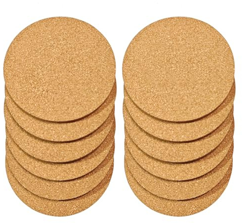 12Pcs Cork Coasters Round, 3.9 inch Thickened Cup Mats (10cm x 6mm) | Anti-Slip Coaster for Drinks, Coffee, Warm Gift for Home Decor