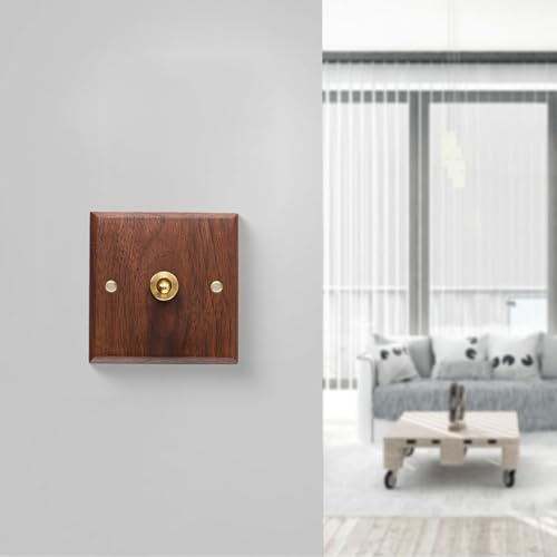 1 x Kippschalter, Retro-Walnussholzplatte, Messinghebel, 1/2-Wege-Licht-Wippschalter, Massivholzplatte, antiker Stil, Steckdose (1-Gang)