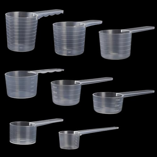 Set 8 Cucchiai Dosatori in Plastica Trasparente,Misurini da 10 ml 20 ml 30 ml 40 ml 50 ml 60 ml 70 ml 100 ml Cucchiai da Misura in PP Alimentare per Detersivo,Proteine, Cucina, Cosmetici, Fai da Te