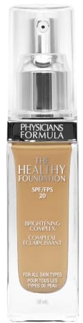 Physicians Formula The Healthy Foundation SPF 20 MEDIUM WARM 2 – Langanhaltende Leichte Aufbaubare Flüssige Foundation mit Aufhellungskomplex & Hyaluronsäure – Satin Finish
