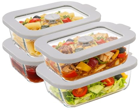 Ghligna 4PCS 370ml Glass Containers with Lids, Small Food Storage Containers Airtight, Glass Containers for Meal Prep, Lunch Box, Overnight Oats, Microwave Freezer & Dishwasher Safe