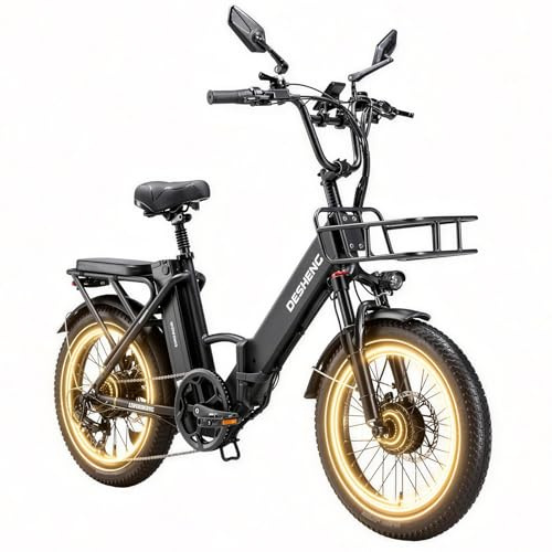 DESHENG D20PRO Adult Electric Bicycle is Equipped with Single and dual 36V 20A/42.4Ah Removable Batteries, 20 x 3.0 Inch Wide Tires, and Hydraulic Brakes