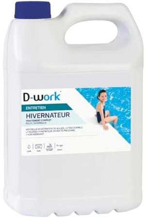Produit d'Hivernage Piscine 5 l - Algicide et Bactéricide Non Moussant - Protection et Entretien Efficace - D-Work