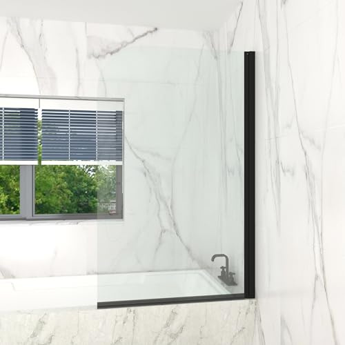 T&K Shower Screen 900x1400mm Pivot Bath Screen Panel Black Round Edge 5mm Toughened Double-Sided Easy Clean Glass Bathroom Shower Door