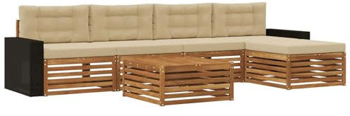 vidaXL Outdoor-Sofagarnitur 6 pcs Natur und Beige 79 x 79 x 37 cm, Patio-Sofa, modernes Eckset, wetterfester Gartenlounge, Bequeme Terrassenplätze für entspannte Zeiten