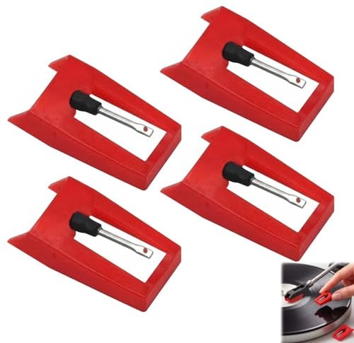ZILZUFA 4 Unidades Aguja Tocadiscos Universal, Agujas de Repuesto de Diamante para Tocadiscos de Vinilo, Compatible con Stylus de Repuesto para Fonógrafo, Rojo