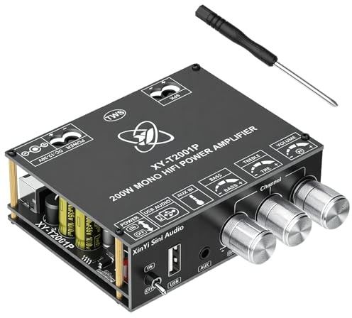 Fastsaw Amplificador Módulo HiFi Mini, 200W Subwoofer Amplificador Audio Digital con Bluetooth 5.0, Amplificador Clase D Mono con TPA3221 para DIY Altavoces, DC 12-30V/3A, BT 5.0/USB/AUX