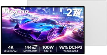 Kuycon P27D 27-inch 4K Gaming Monitor, Glossy, 3840x2160 144Hz IPS Computer Display, 96% DCI-P3 1000:1 Contrast, professional designer photography studio PC desktop screen (Minimalist - without Stand)