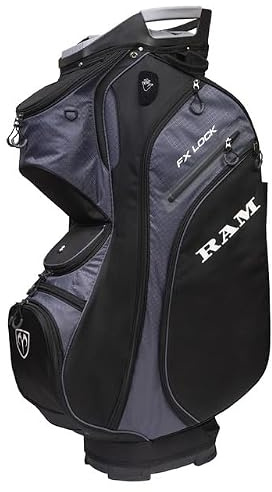 Ram Golf FX-LOCK Silent Trolley Bag with 14-Way Club-Locking Top, 10 Pockets and Rain Hood