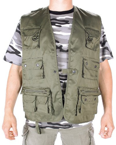 Mil-Tec - Gilet da caccia e pesca da uomo, Uomo, Gilet da caccia e pescatore., 10701001-906, oliva, XXL