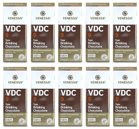 VENESSA VDC 9 - Trinkschokolade 10 x 1kg Vorratspack - Kakaohaltiges Getränkepulver mit Milchanteilen. 9% stark entöltes Kakaopulver für cremigen Automatenkakao - Heißgetränkeautomat geeignet