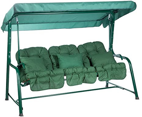 Alfresia Turin 3-Seater Reclining Swing Seat – Multipurpose Garden Sofa into Sunbed, Steel Green Frame, Polyester Canopy, Weather Resistant, Outdoor Classic Cushions Included in Choice of Colours