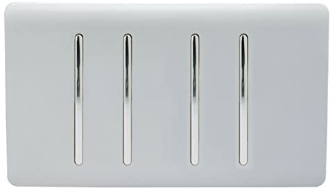 Trendi 4 Gang 2 way 240V Screwless Raised Front Twin Plate Plastic Artistic Modern Glossy 10 Amp Chrome Rocker Quad Electrical Wall Light Switch Platinum Silver - ART-SS44SI