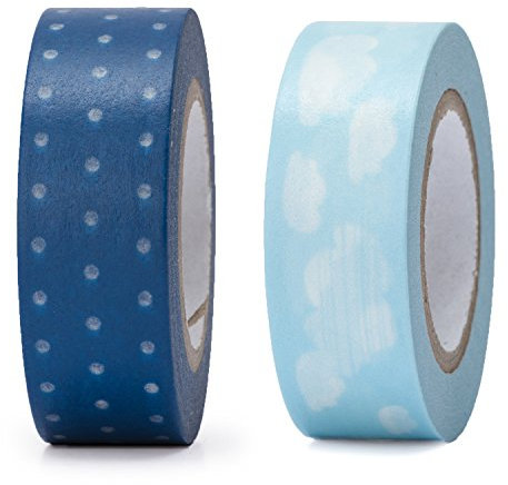 Logbuch-Verlag 2 Rollen Masking-Tape blau hellblau gepunktet Wolken 1,5 cm x 10 m Klebeband zum Basteln