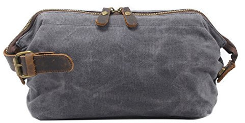 Neuleben Kulturtasche Wasserdicht Vintage Canvas Leder Damen Herren Kosmetiktasche Kulturbeutel für Reise Urlaub (Grau)