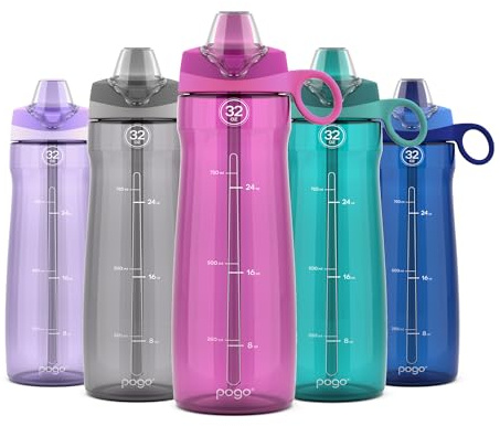 Pogo BPA-Free Tritan Plastic Water Bottle with Soft Straw, 32 Oz, Fuchsia